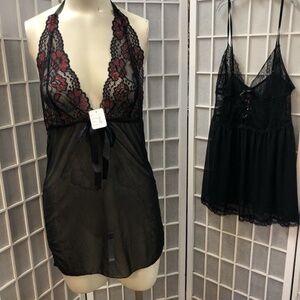 Adore Me,Woman, 2 Babydolls, Black, Size L,deep v neckline, Cotton-Polyester.!